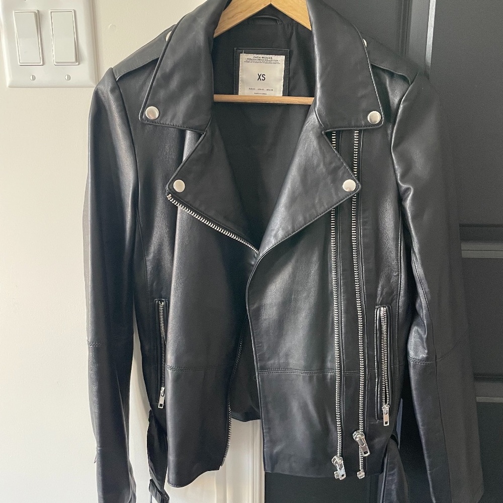 Zara Black Soft Biker Leather Jacket